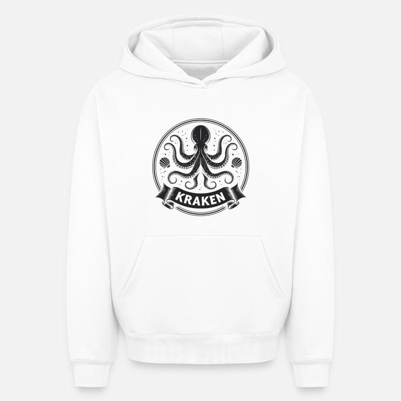 Kraken Krake Tintenfisch Octopus - Sweat à capuche unisexe oversize épais SPREAD - blanc