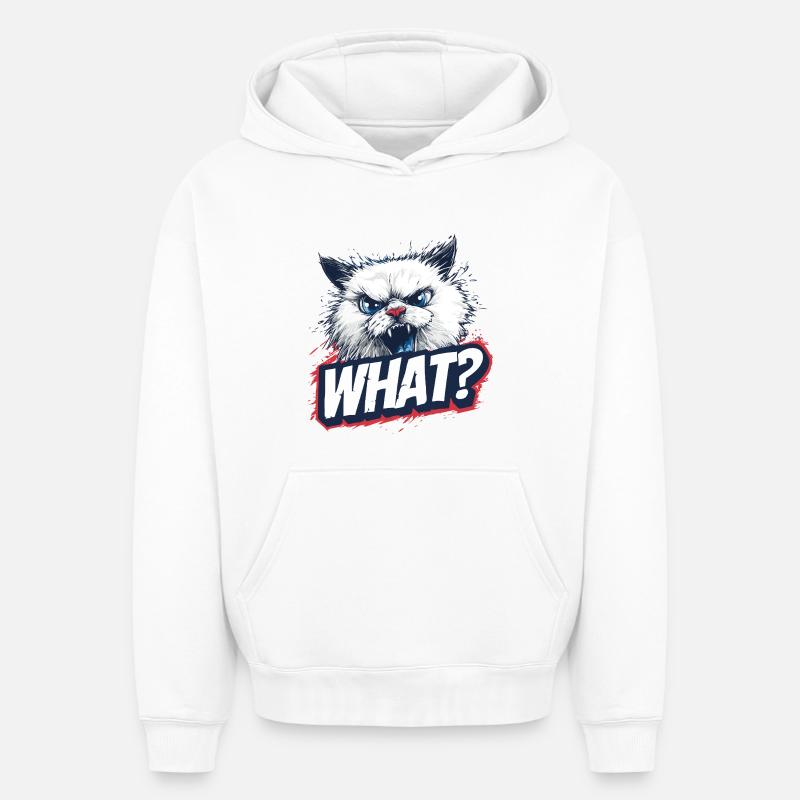 Angry Cat – Quoi ? Concevoir - Sweat à capuche unisexe oversize épais SPREAD - blanc