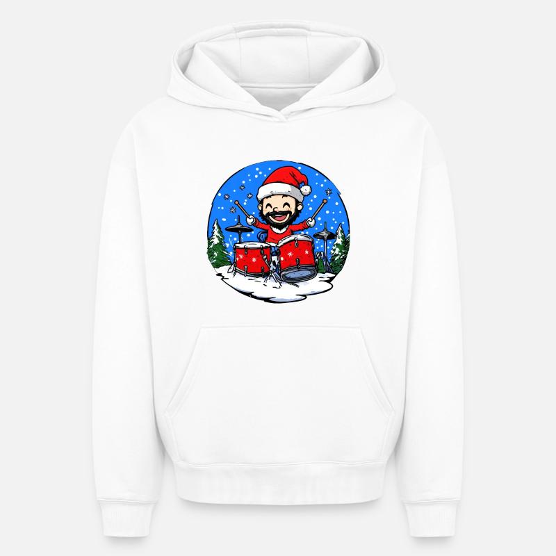 Batteur Christmas - Sweat à capuche unisexe oversize épais SPREAD - blanc
