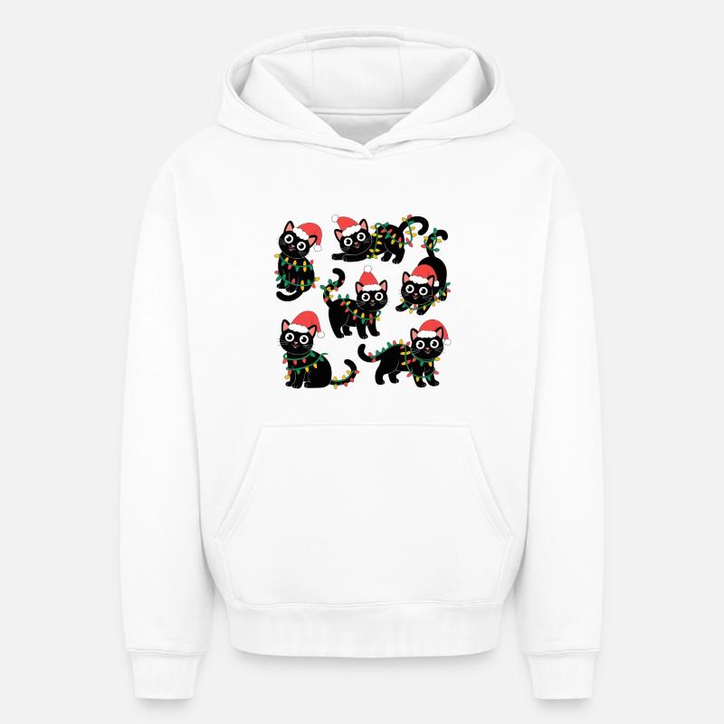 Lumières de Noël pour chats - Sweat à capuche unisexe oversize épais SPREAD - blanc