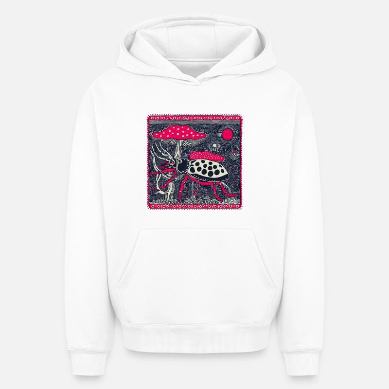 Scarabée psychédélique & Champignon – Nature rétro - Sweat à capuche unisexe oversize épais SPREAD - blanc