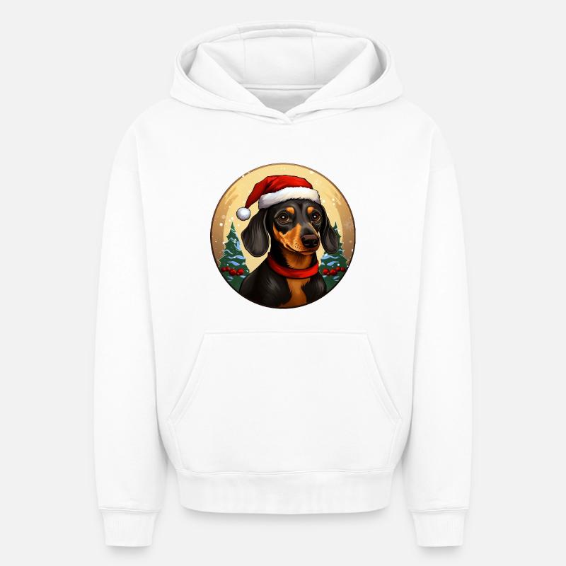 Noël teckel - Sweat à capuche unisexe oversize épais SPREAD - blanc