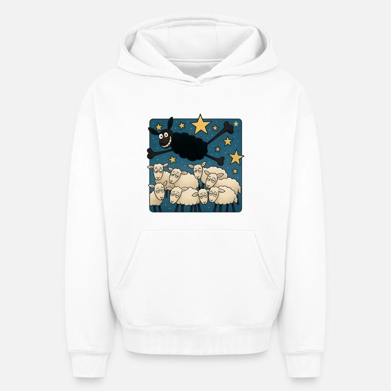 Mouton noir - Sweat à capuche unisexe oversize épais SPREAD - blanc