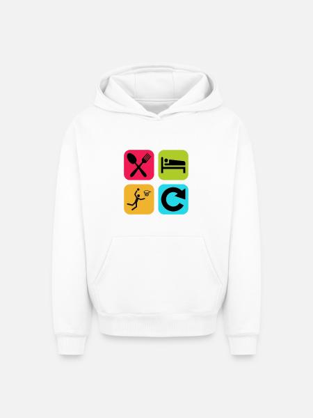 Ät, sov, basket, upprepa, roliga citat, basketkorgar. - Hoodie unisex oversize kraftig - vit