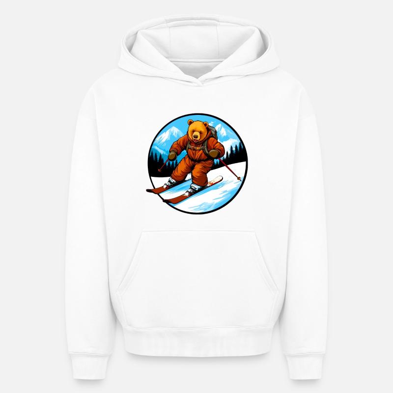 Ski Bear - Sweat à capuche unisexe oversize épais SPREAD - blanc