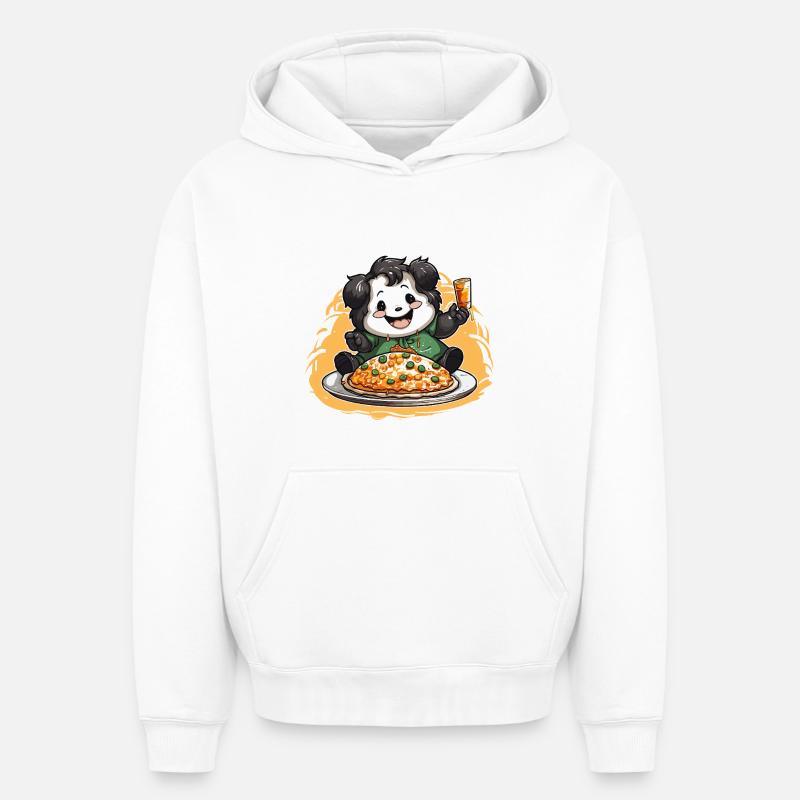 Célébration du Pizza Panda - Sweat à capuche unisexe oversize épais SPREAD - blanc