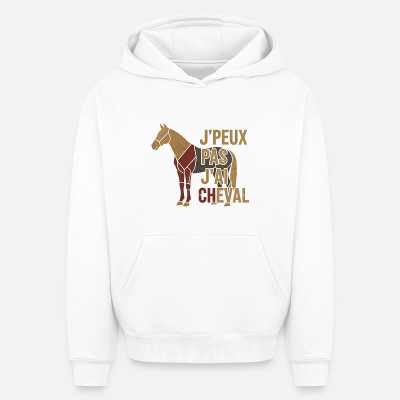 J'peux pas j'ai cheval - Sweat à capuche unisexe oversize épais SPREAD - blanc