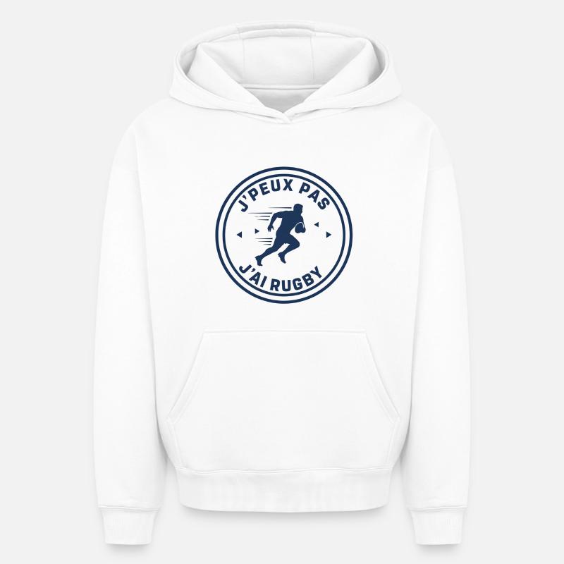 J'peux pas j'ai rugby - Sweat à capuche unisexe oversize épais SPREAD - blanc