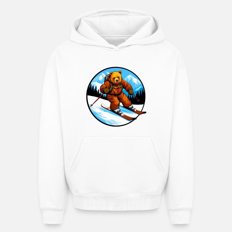 Ski Bear - Sweat à capuche unisexe oversize épais SPREAD - blanc