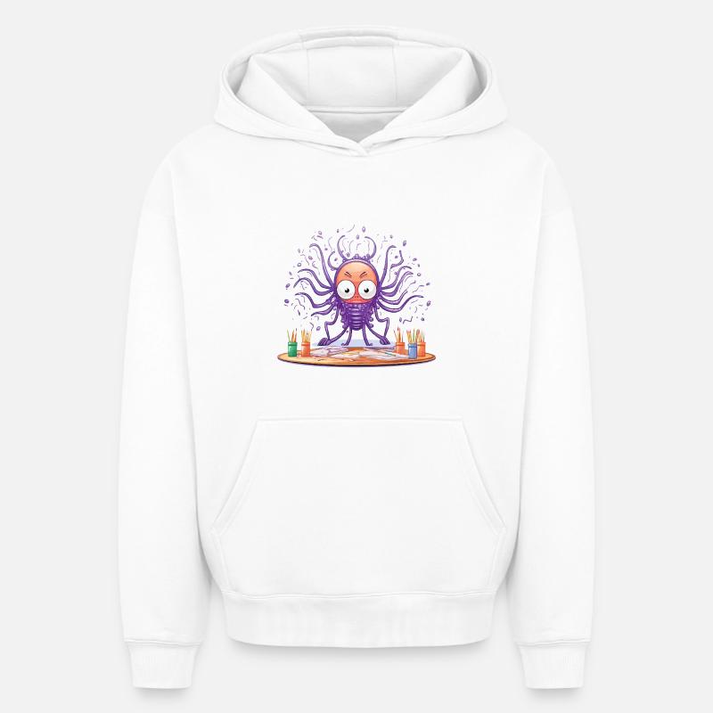 Creative Ink Octopus - Sweat à capuche unisexe oversize épais SPREAD - blanc