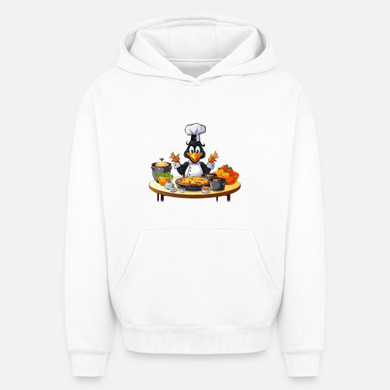 Kitchen Duck Chef Design - Sweat à capuche unisexe oversize épais SPREAD - blanc