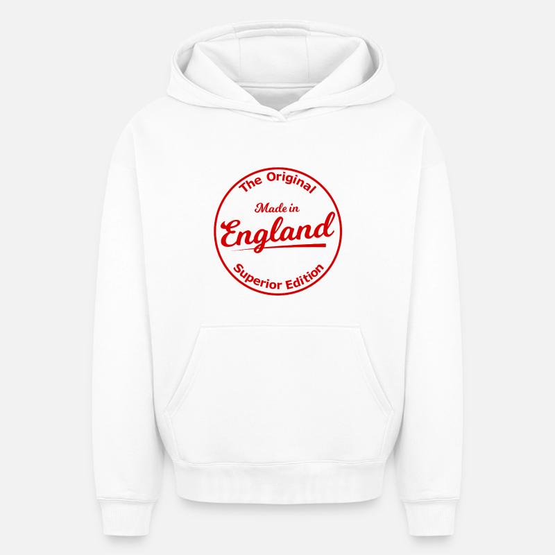 Rouge Original Stamp England - Sweat à capuche unisexe oversize épais SPREAD - blanc
