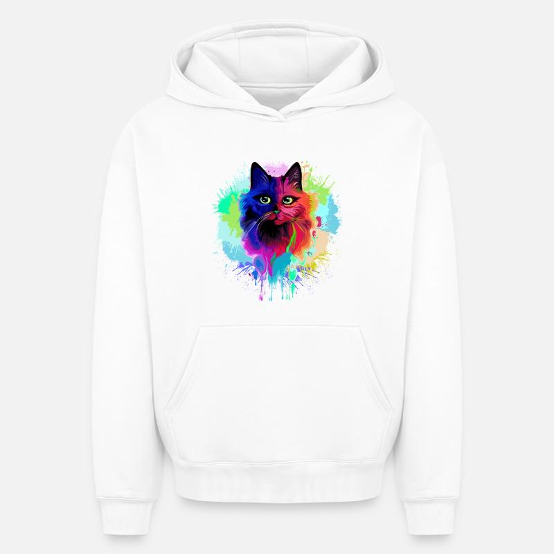 Éclaboussures psychédéliques psychédéliques de chat - Sweat à capuche unisexe oversize épais SPREAD - blanc