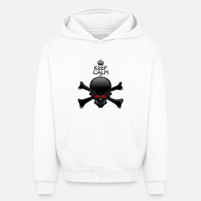 Bleib ruhig oder sterbe, Schwarzer Schädel - Oversized Heavyweight Unisex Hoodie - Weiß