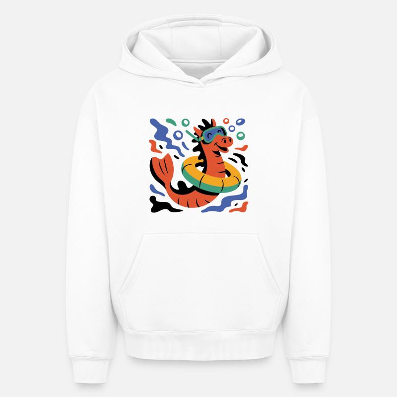 Hippocampe cool - Sweat à capuche unisexe oversize épais SPREAD - blanc