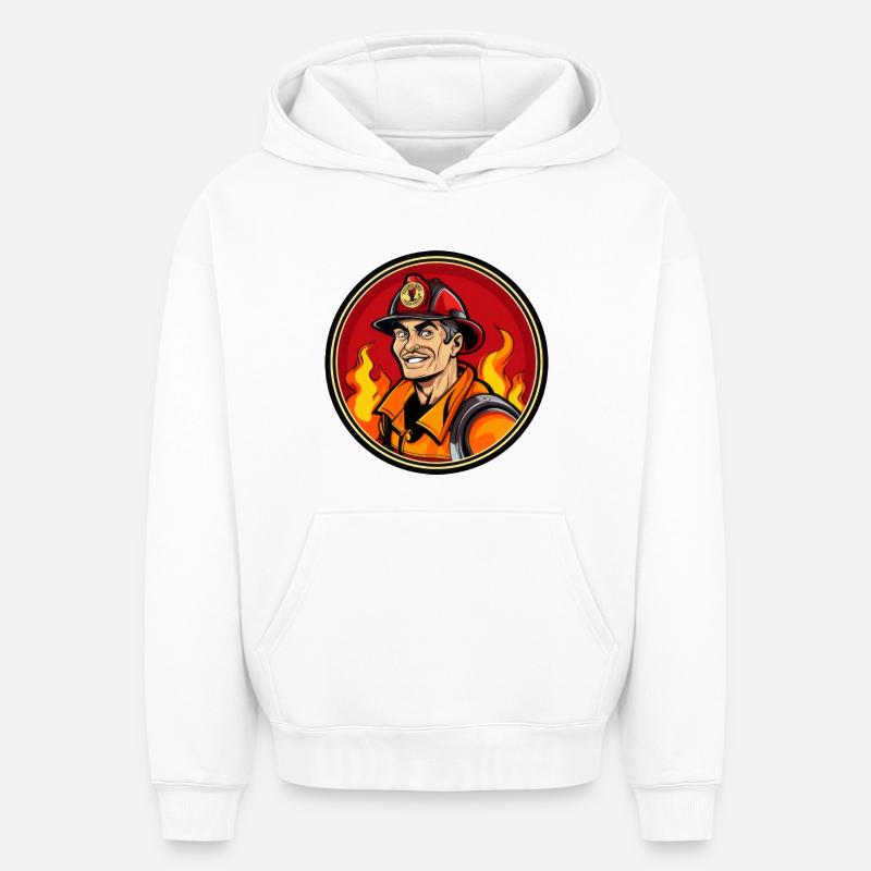 Pompier - Sweat à capuche unisexe oversize épais SPREAD - blanc