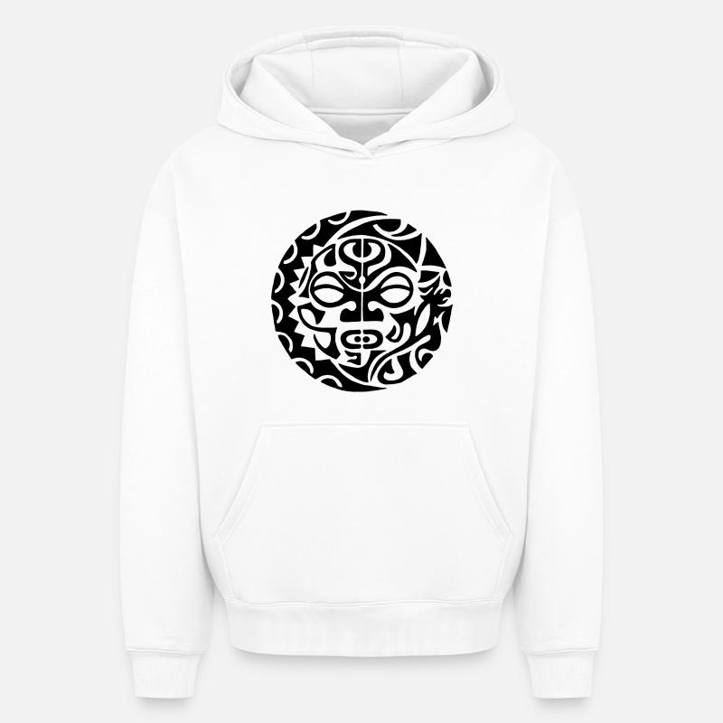 Tête de mort polynésienne noire - Sweat à capuche unisexe oversize épais SPREAD - blanc