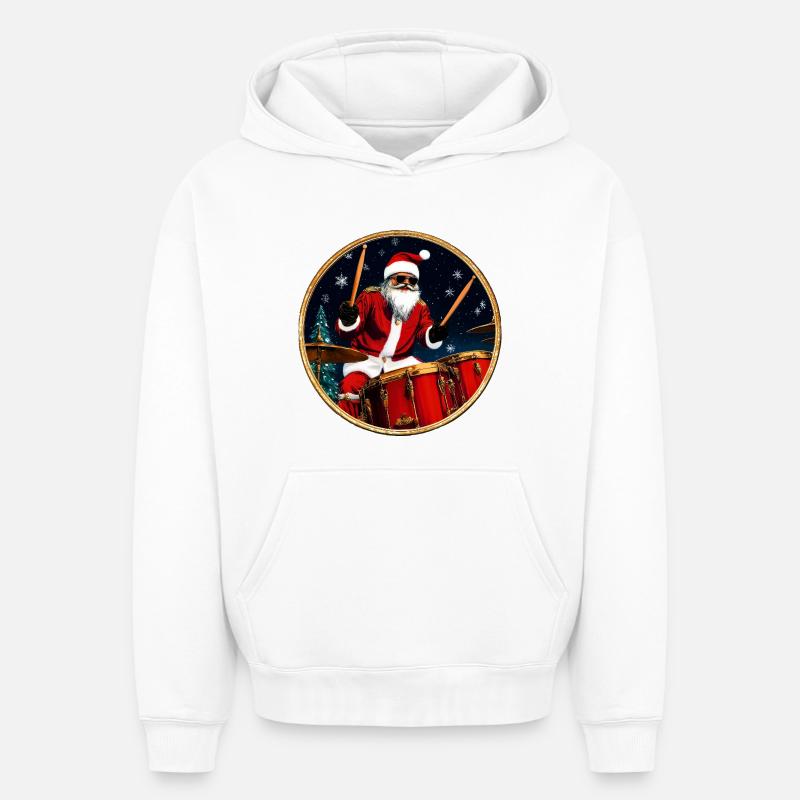 Batteur Noël - Sweat à capuche unisexe oversize épais SPREAD - blanc