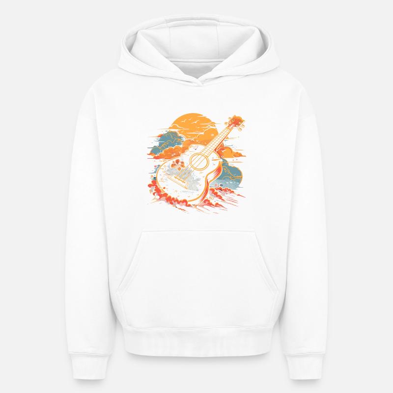 Illustration au ukulélé - Sweat à capuche unisexe oversize épais SPREAD - blanc