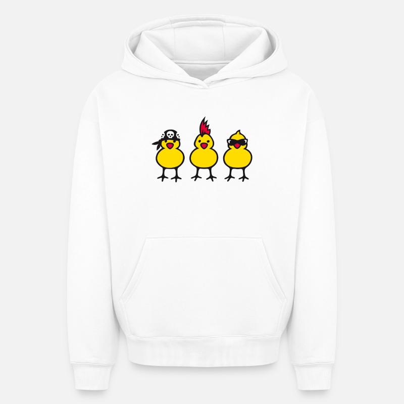 three chicks (b) - Sweat à capuche unisexe oversize épais SPREAD - blanc
