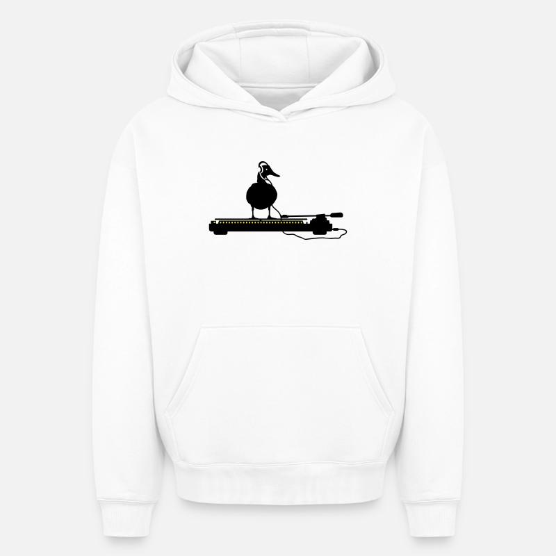disco duck turntable - Sweat à capuche unisexe oversize épais SPREAD - blanc
