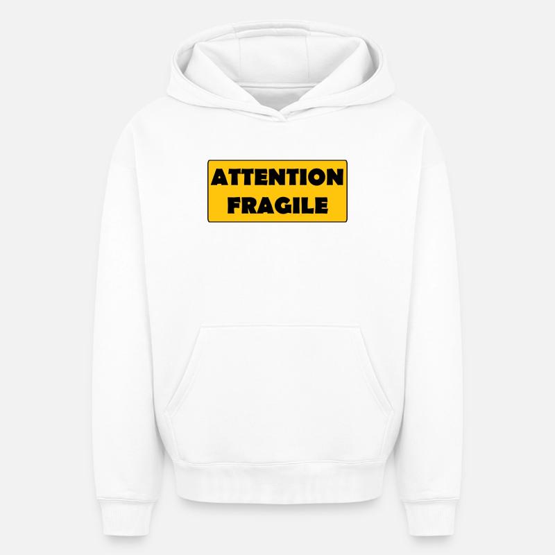Attention Fragile - Sweat à capuche unisexe oversize épais SPREAD - blanc