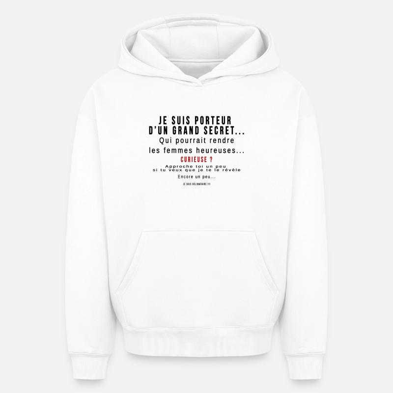 Curieuse ? Secret dévoilé - Sweat à capuche unisexe oversize épais SPREAD - blanc
