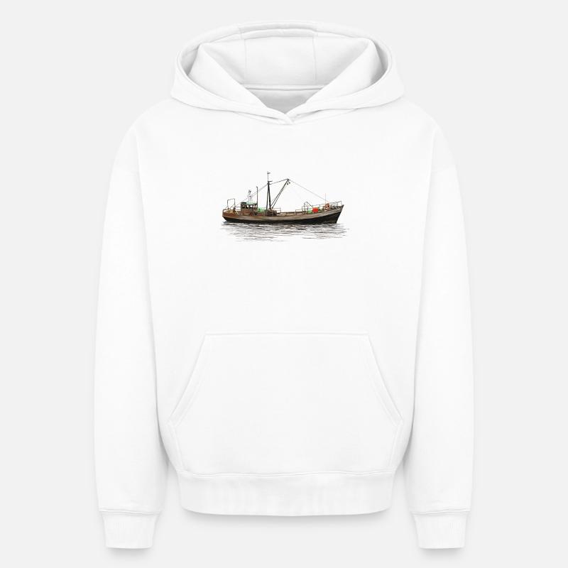 Fishing ship - Sweat à capuche unisexe oversize épais SPREAD - blanc