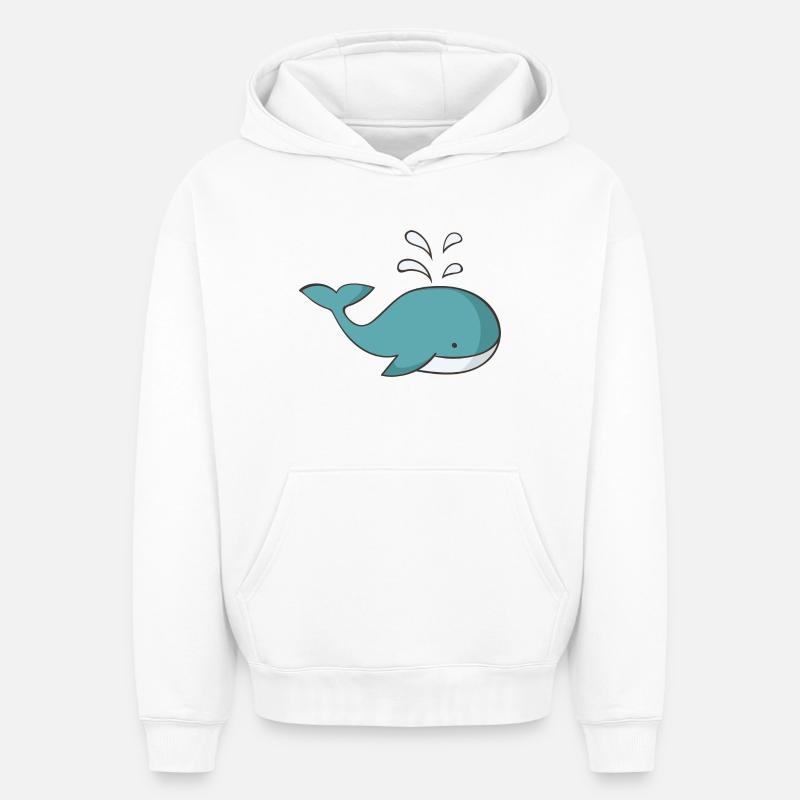 baleine - Sweat à capuche unisexe oversize épais SPREAD - blanc