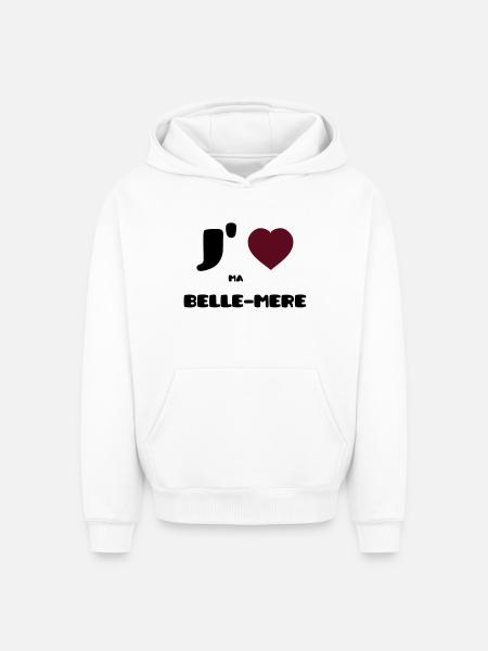 J'aime ma belle-mère (V) - Sweat à capuche unisexe oversize épais SPREAD - blanc