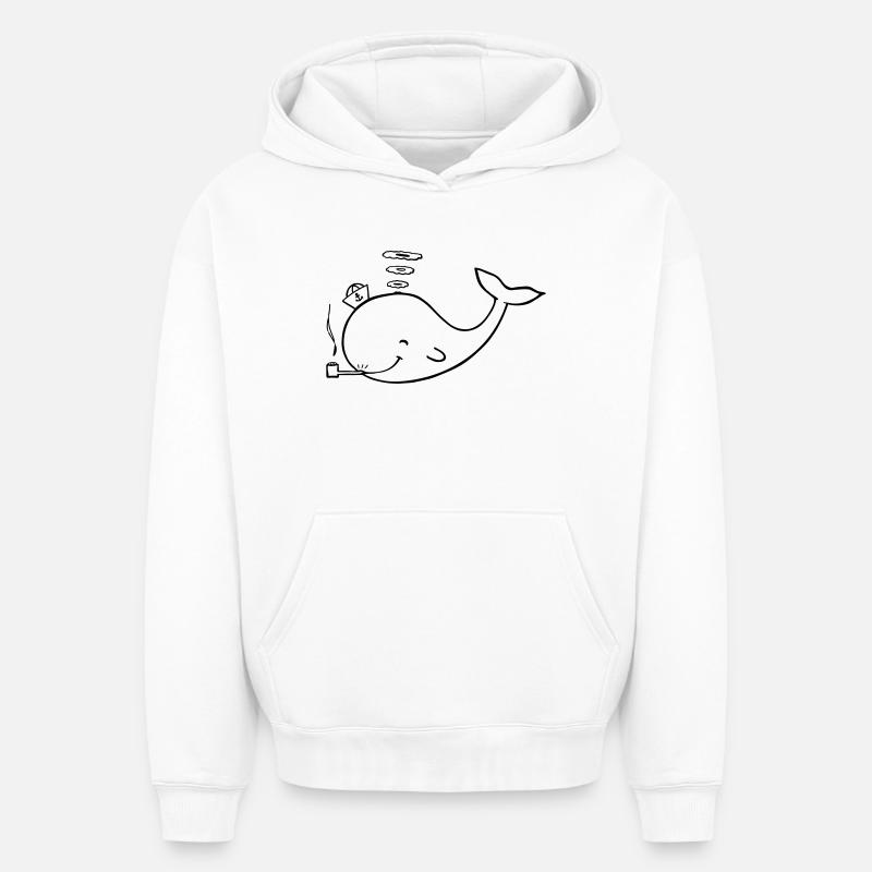 baleine - Sweat à capuche unisexe oversize épais SPREAD - blanc