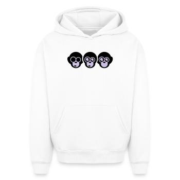 the three monkeys - Oversized Heavyweight Unisex Hoodie - white - Front - AI Model Female 172 dark (172cm) & AI Model Male 185 light (185cm)