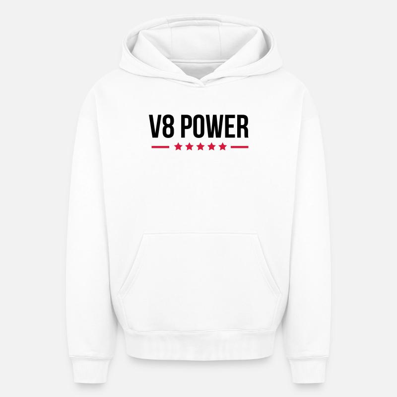 V8 Power - Sweat à capuche unisexe oversize épais SPREAD - blanc