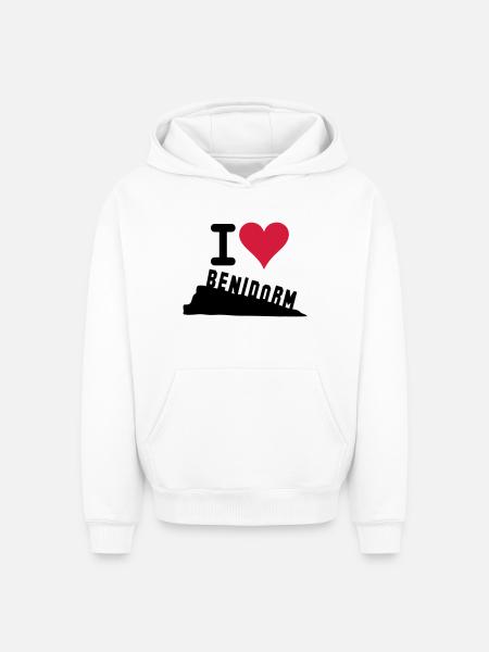 Crimson Heart Love Typography - Oversized Heavyweight Unisex Hoodie - white