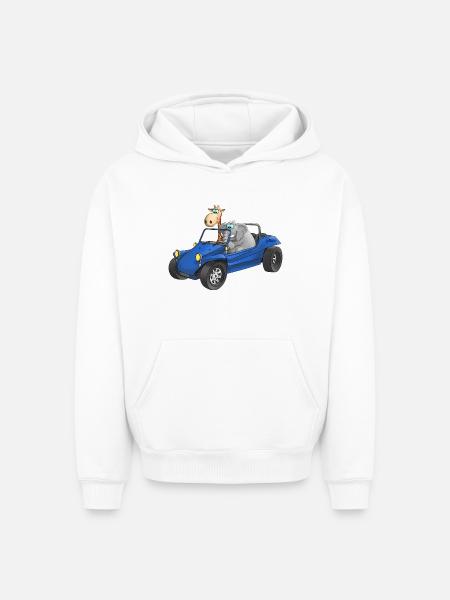 Elephant and giraffe in buggy - Oversized Heavyweight Unisex Hoodie - white