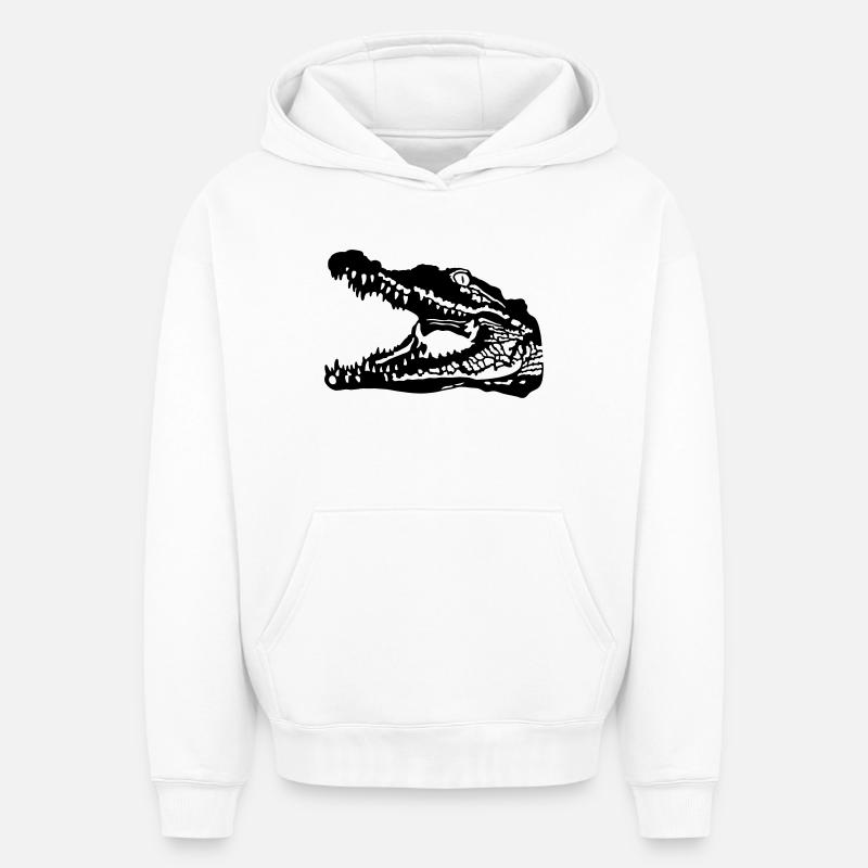 Crocodile - Sweat à capuche unisexe oversize épais SPREAD - blanc