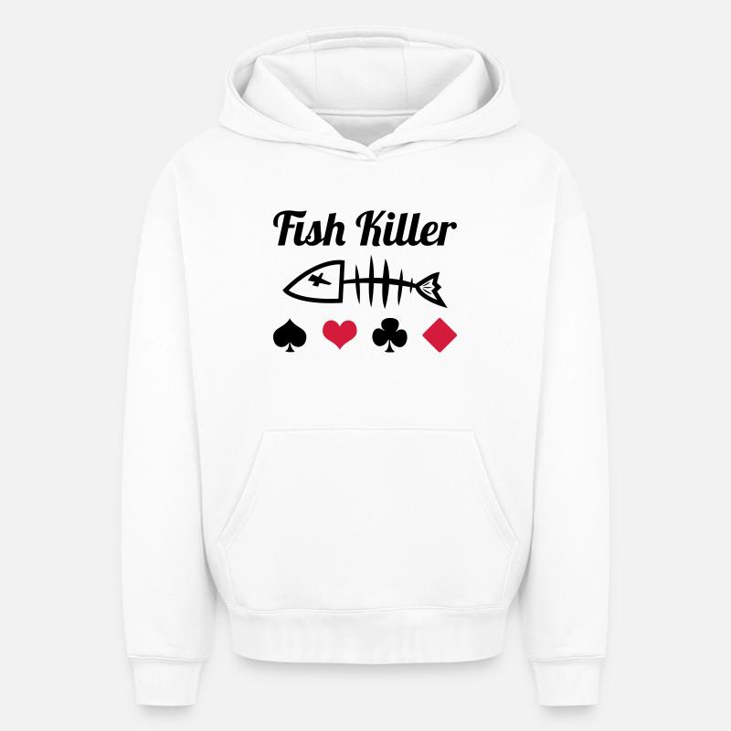 Poker : Fish Killer - Sweat à capuche unisexe oversize épais SPREAD - blanc