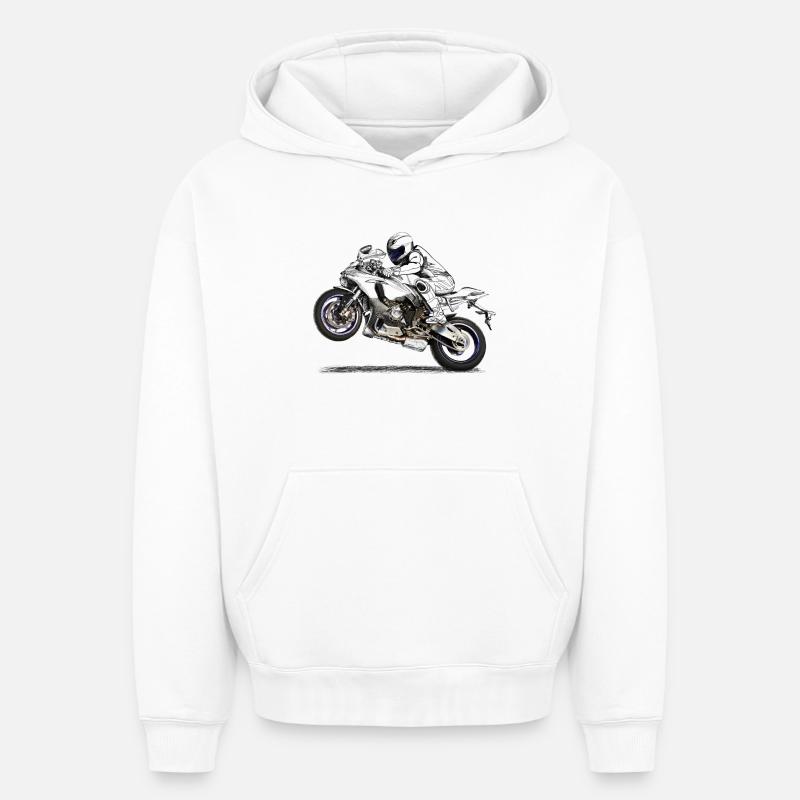 Motorcycle - Sweat à capuche unisexe oversize épais SPREAD - blanc