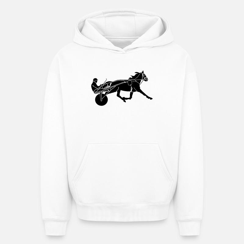 Course équestre - Sweat à capuche unisexe oversize épais SPREAD - blanc