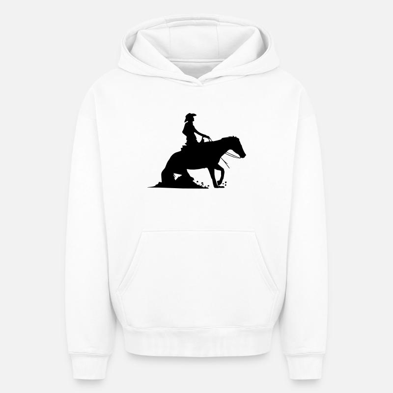 Equitation Western Equestre - Reining - Sweat à capuche unisexe oversize épais SPREAD - blanc