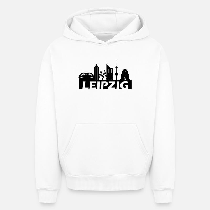 Skyline de Leipzig - Sweat à capuche unisexe oversize épais SPREAD - blanc