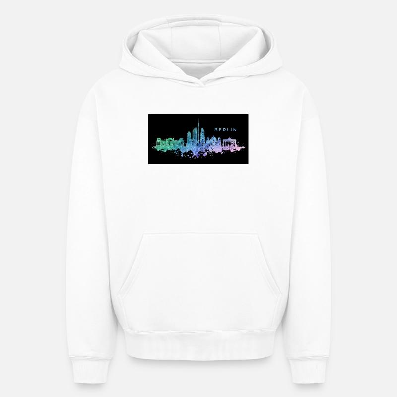 Skyline de Berlin - Sweat à capuche unisexe oversize épais SPREAD - blanc