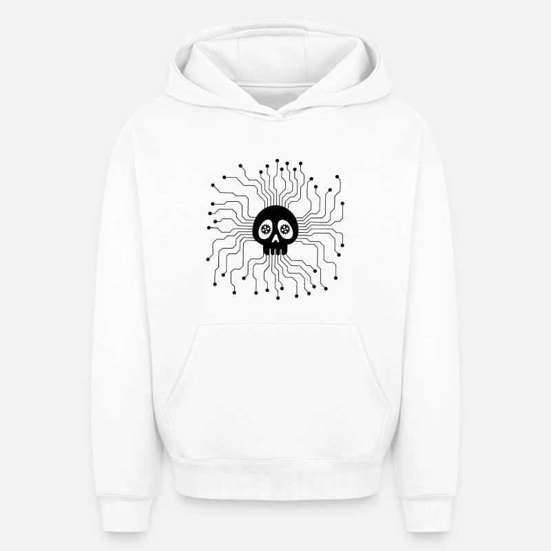 Schwarzer Mikroprozessorschädel - Oversized Heavyweight Unisex Hoodie - Weiß