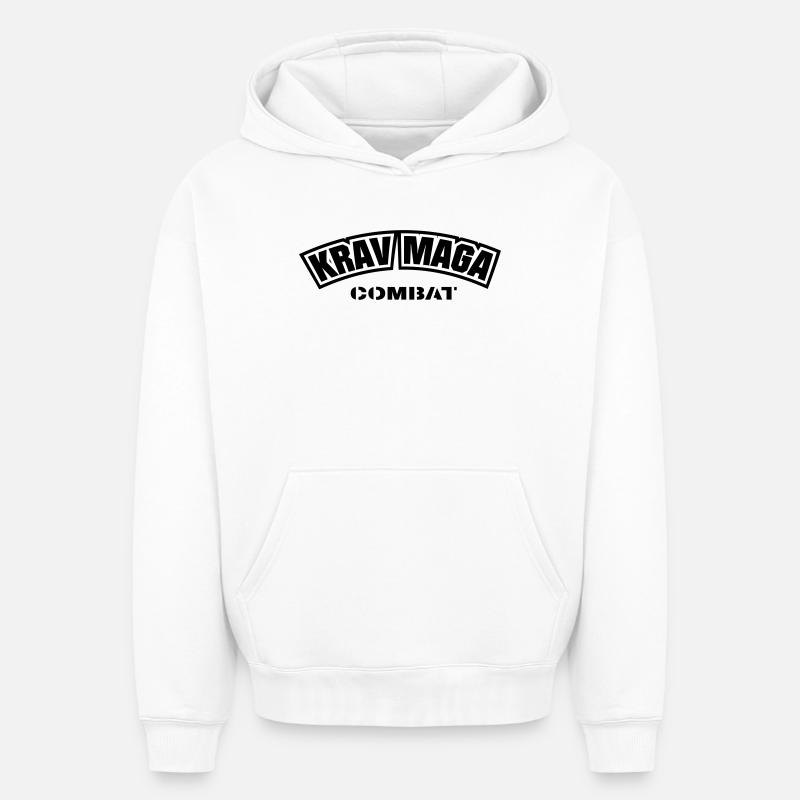 KravMaga Combat - Sweat à capuche unisexe oversize épais SPREAD - blanc