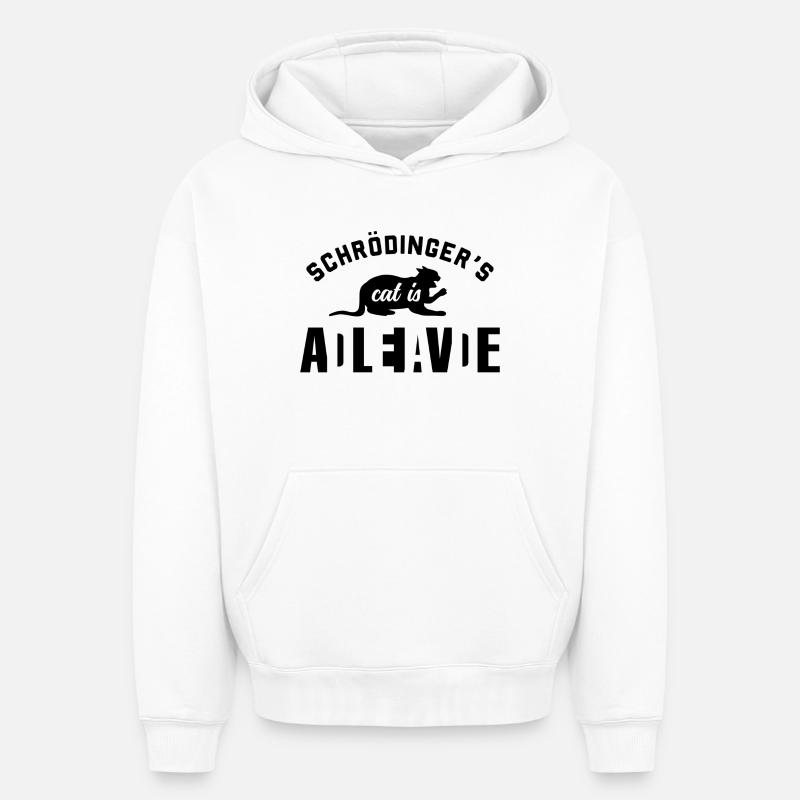 Le chat de Schrödinger - Sweat à capuche unisexe oversize épais SPREAD - blanc
