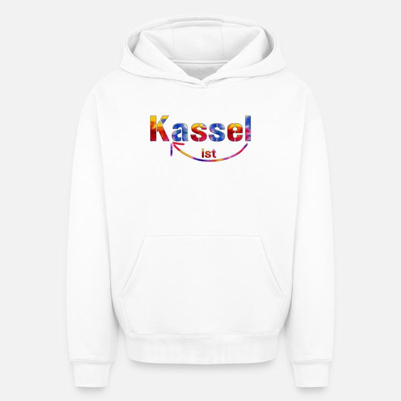 Kassel est super - Sweat à capuche unisexe oversize épais SPREAD - blanc