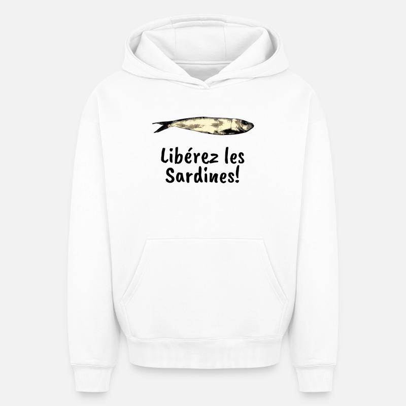 Liberez les sardines - Sweat à capuche unisexe oversize épais SPREAD - blanc