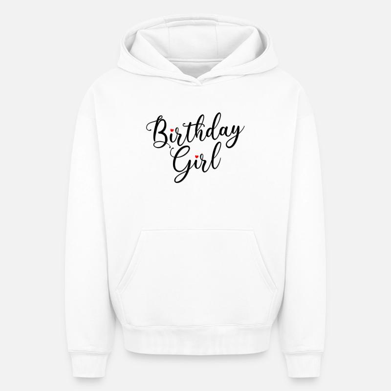 Fille d’anniversaire Script Coeurs - Sweat à capuche unisexe oversize épais SPREAD - blanc