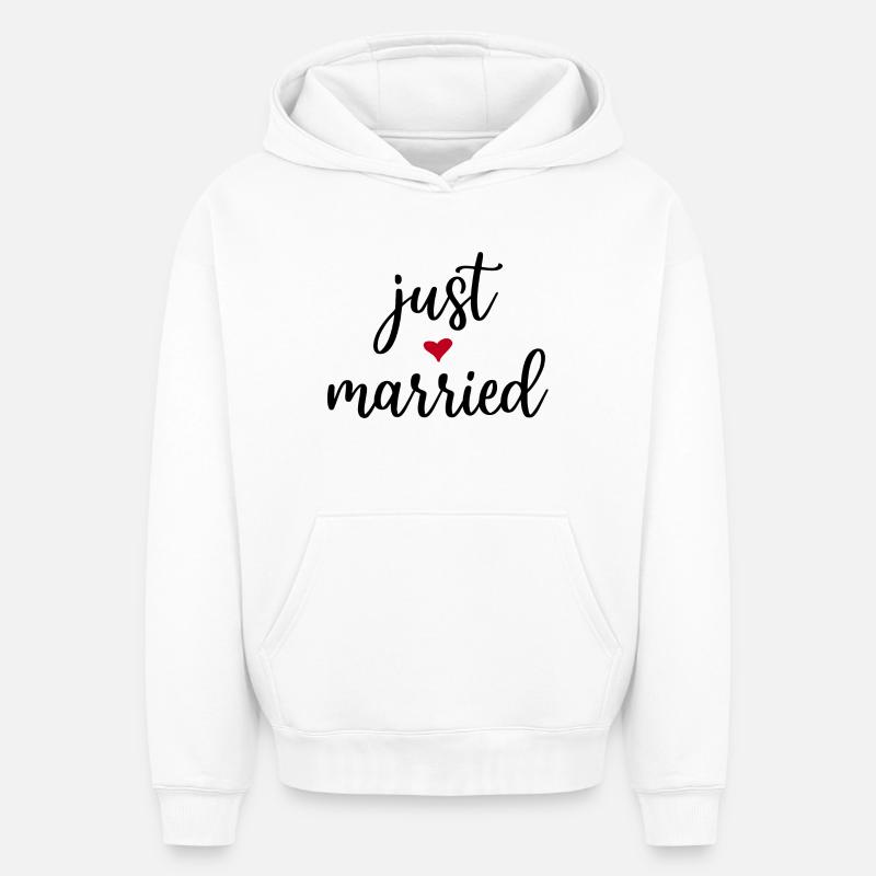 Just Married Idée cadeau - Sweat à capuche unisexe oversize épais SPREAD - blanc