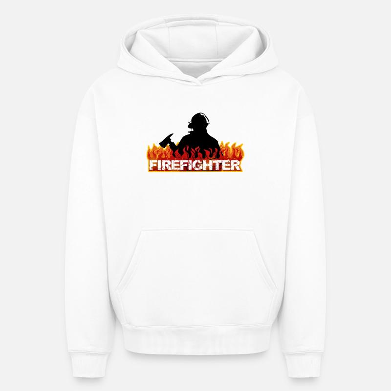 Pompier - Sweat à capuche unisexe oversize épais SPREAD - blanc